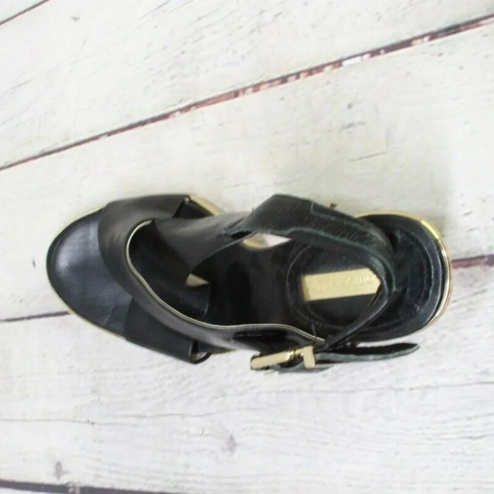 Louise et Cie Black Leather Open Toe High Heel Sling Back Sandals Size 6 M - Picture 8 of 10